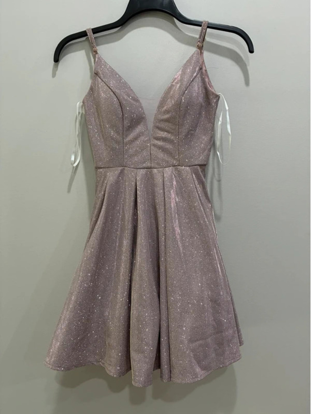 B Darlin Juniors' Glitter-Knit Party Dress. shimmery rose gold / blush pink